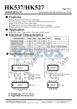 HK527 datasheet - DING-DONG SOIND WITH DUAL TONE