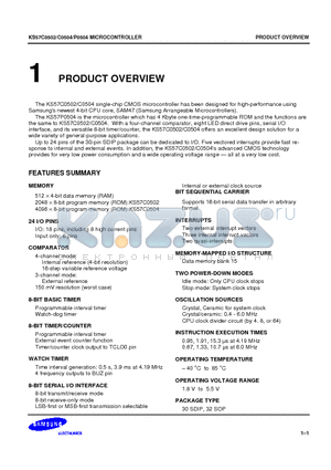 KS57C0504 datasheet - The KS57P0504 is the microcontroller which has 4 Kbyte one-time-programmable ROM and the functions are the same to KS57C0502/C0504