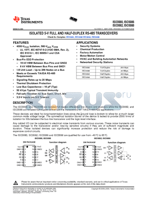 ISO3080DW datasheet - ISOLATED 5-V FULL AND HALF-DUPLEX RS-485 TRANSCEIVERS