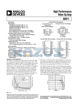 AD811AR-16-REEL datasheet - High Performance Video Op Amp