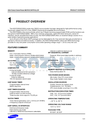 KS57P0504 datasheet - The KS57P0504 is the microcontroller which has 4 Kbyte one-time-programmable ROM and the functions are the same to KS57C0502/C0504