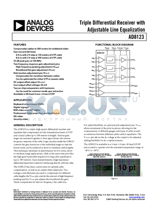 AD8123 datasheet - Triple Differential Receiver with Adjustable Line Equalization