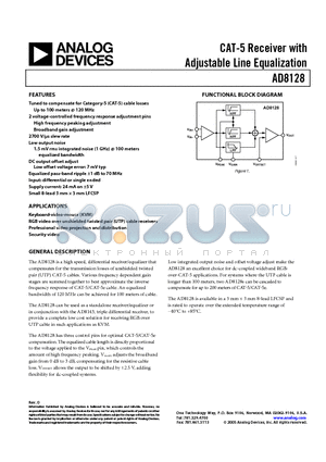 AD8128ACPZ-R7 datasheet - CAT-5 Receiver with Adjustable Line Equalization