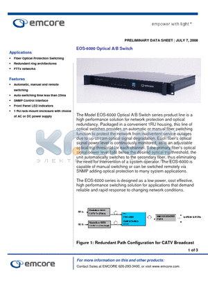 6000-0S3-3110 datasheet - Optical A/B Switch