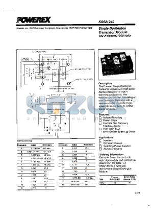 KS621240 datasheet - Single Darlington Transistor Module 400 Amperes/1200 Volts
