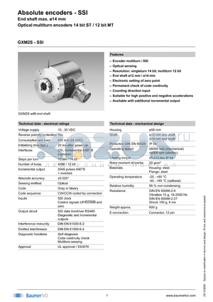 GXM2S.020A306 datasheet - Absolute encoders - SSI
