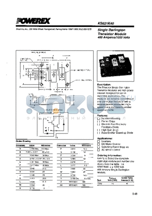 KS621K40 datasheet - Single Darlington Transistor Module (400 Amperes/1000 Volts)