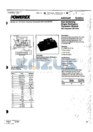 KS621A40 datasheet - Fast Switching Single Darlington Transistor Module (400 Amperes/125 Volts)