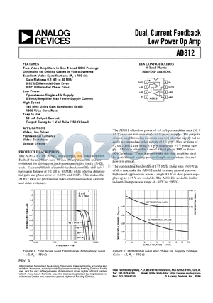 AD812AR-REEL datasheet - Dual, Current Feedback Low Power Op Amp