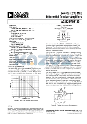 AD8130AR-REEL1 datasheet - Low-Cost 270 MHz Differential Receiver Amplifiers