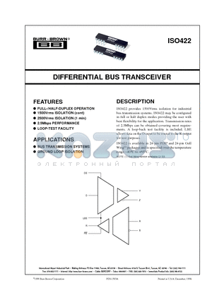 ISO422 datasheet - DIFFERENTIAL BUS TRANSCEIVER