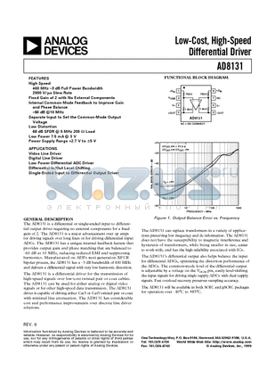 AD8131AR-REEL datasheet - Low-Cost, High-Speed Differential Driver