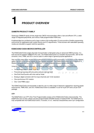 KS86C4304 datasheet - SAM87Ri family of 8-bit single-chip CMOS microcontrollers offers a fast and efficient CPU, a wide range of integrated peripherals, and various mask-pr