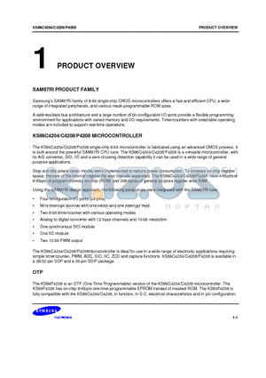 KS86C4208 datasheet - SAM87Ri family of 8-bit single-chip CMOS microcontrollers offers a fast and efficient CPU, a wide range of integrated peripherals, and various mask-pr