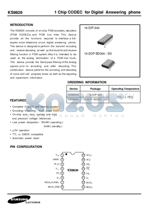 KS8620N datasheet - 1 Chip CODEC for Digital Answering phone