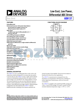 AD8137YCP-EBZ datasheet - Low Cost, Low Power, Differential ADC Driver