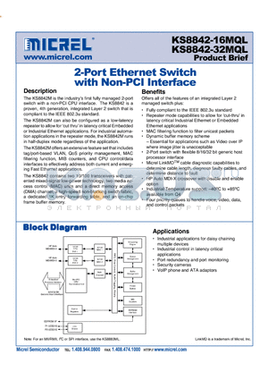 KS8842-16MQL datasheet - 2-Port Ethernet Switch with Non-PCI Interface