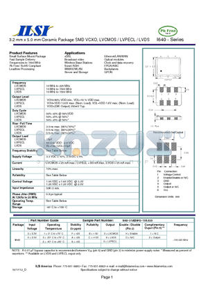 I640-63AC9H1-155.520 datasheet - 3.2 mm x 5.0 mm Ceramic Package SMD VCXO, LVCMOS / LVPECL / LVDS