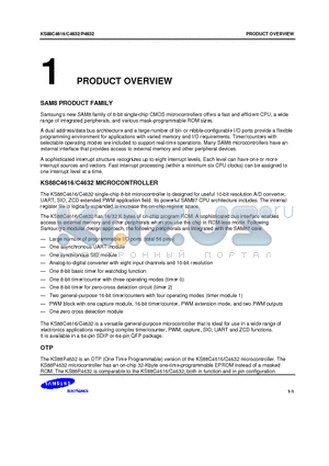 KS88C4632 datasheet - new SAM8 family of 8-bit single-chip CMOS microcontrollers offers a fast and efficient CPU, a wide range of integrated peripherals, and various mask-p