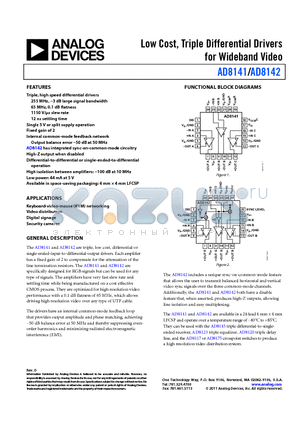 AD8142ACPZ-R7 datasheet - Low Cost, Triple Differential Drivers