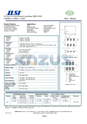 I641-31BC9O1-155.520 datasheet - 3.2 mm x 5.0 mm Ceramic Low Noise SMD VCXO, LVCMOS / LVPECL / LVDS