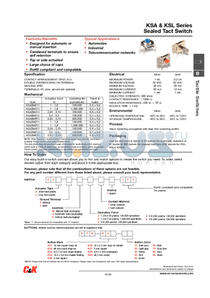 KSA0M311 datasheet - KSA & KSL Series Sealed Tact Switch