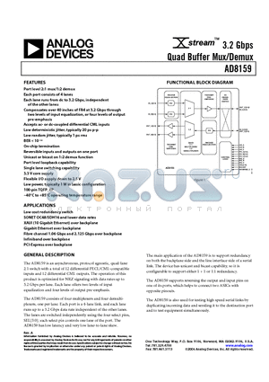 AD8159-EVAL-AC datasheet - 3.2 Gbps Quad Buffer Mux/Demux