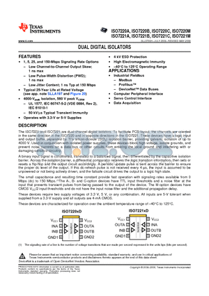 ISO7221CDG4 datasheet - DUAL DIGITAL ISOLATORS