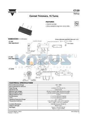 CT-20 datasheet - Cermet Trimmers, 15 Turns