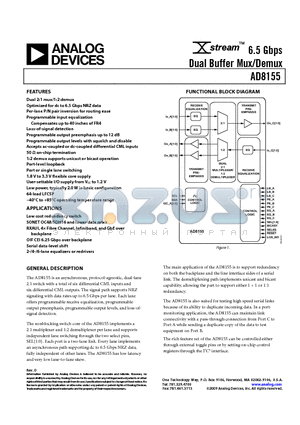 AD8155ACPZ datasheet - 6.5 Gbps Dual Buffer Mux/Demux