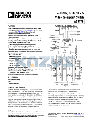 AD8178ABPZ1 datasheet - 450 MHz, Triple 16  5 Video Crosspoint Switch