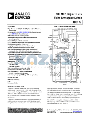 AD8177ABPZ datasheet - 500 MHz, Triple 16  5 Video Crosspoint Switch