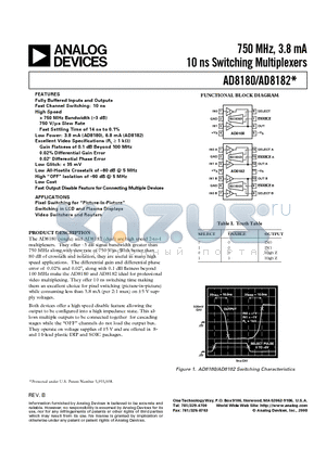 AD8180AR datasheet - 750 MHz, 3.8 mA 10 ns Switching Multiplexers