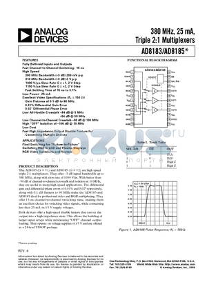 AD8183 datasheet - 380 MHz, 25 mA, Triple 2:1 Multiplexers