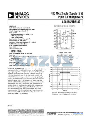 AD8187ARU datasheet - 480 MHz Single-Supply (5 V) Triple 2:1 Multiplexers