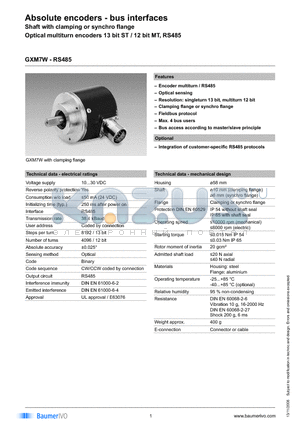 GXM7W.A101101 datasheet - Absolute encoders - bus interfaces