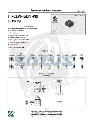 CT-65830F datasheet - T1-CEPT-ISDN-PRI 10 Pin Dip