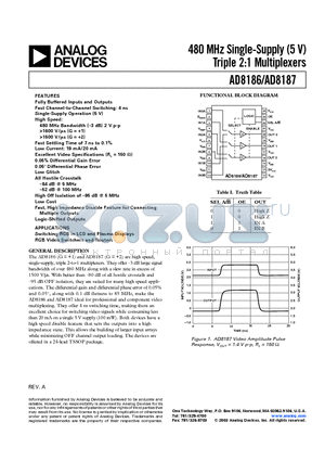 AD8187-EVAL datasheet - 480 MHz Single-Supply (5 V) Triple 2:1 Multiplexers