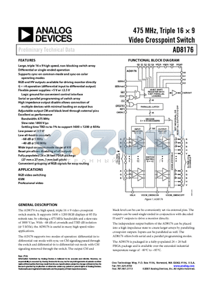 AD8176 datasheet - 475 MHz, Triple 16  9 Video Crosspoint Switch