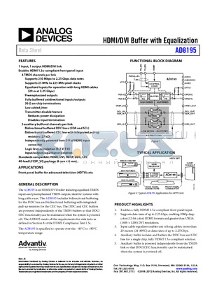 AD8195ACPZ datasheet - HDMI/DVI Buffer with Equalization