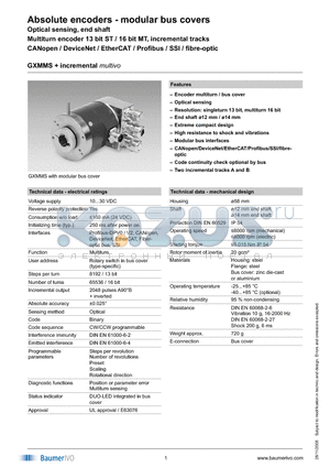 GXMMS.050LM32 datasheet - Absolute encoders - modular bus covers