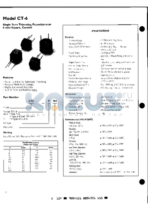 CT-6P201 datasheet - Single Turn Trimming Potentiometer 6 mm Square, Cermet