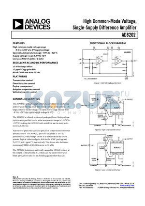 AD8202YR-REEL datasheet - High Common-Mode Voltage, Single-Supply Difference Amplifier