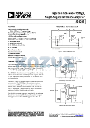 AD8202YR-REEL7 datasheet - High Common-Mode Voltage, Single-Supply Difference Amplifier
