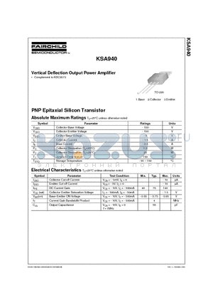 KSA940 datasheet - Vertical Deflection Output Power Amplifier