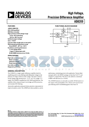 AD8209WBRMZ datasheet - High Voltage, Precision Difference Amplifier