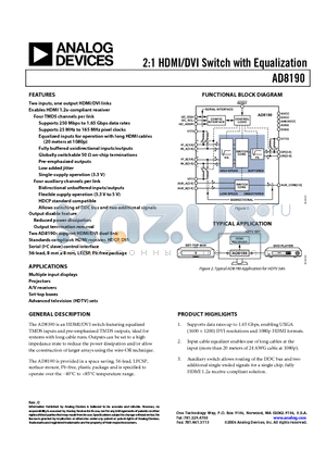 AD8190ACPZ-R7 datasheet - 2:1 HDMI/DVI Switch with Equalization