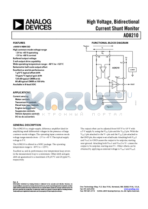 AD8210YRZ datasheet - High Voltage, Bidirectional Current Shunt Monitor