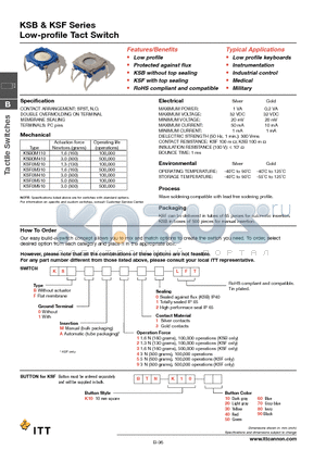 KSB0A912LFT datasheet - Low-profile Tact Switch