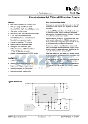 E910.27A datasheet - External Adjustable High Efficiency PFM Step-Down Converter